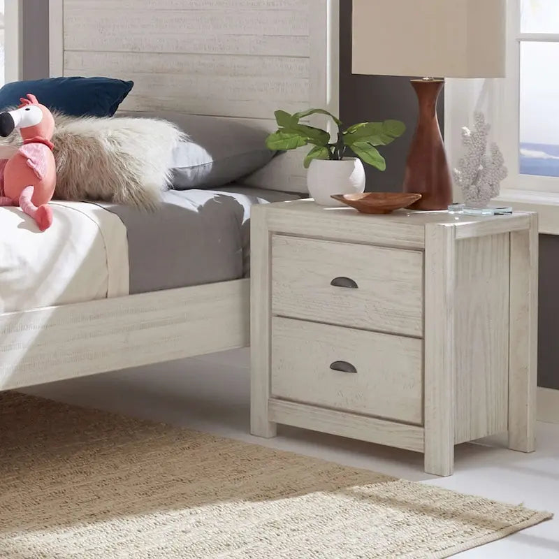 Solid Pine Wood 2-Drawer Nightstand with Rustic Distressed Finish
