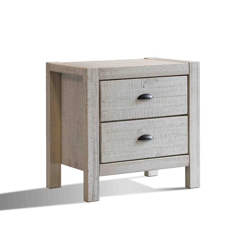 Solid Pine Wood 2-Drawer Nightstand with Rustic Distressed Finish