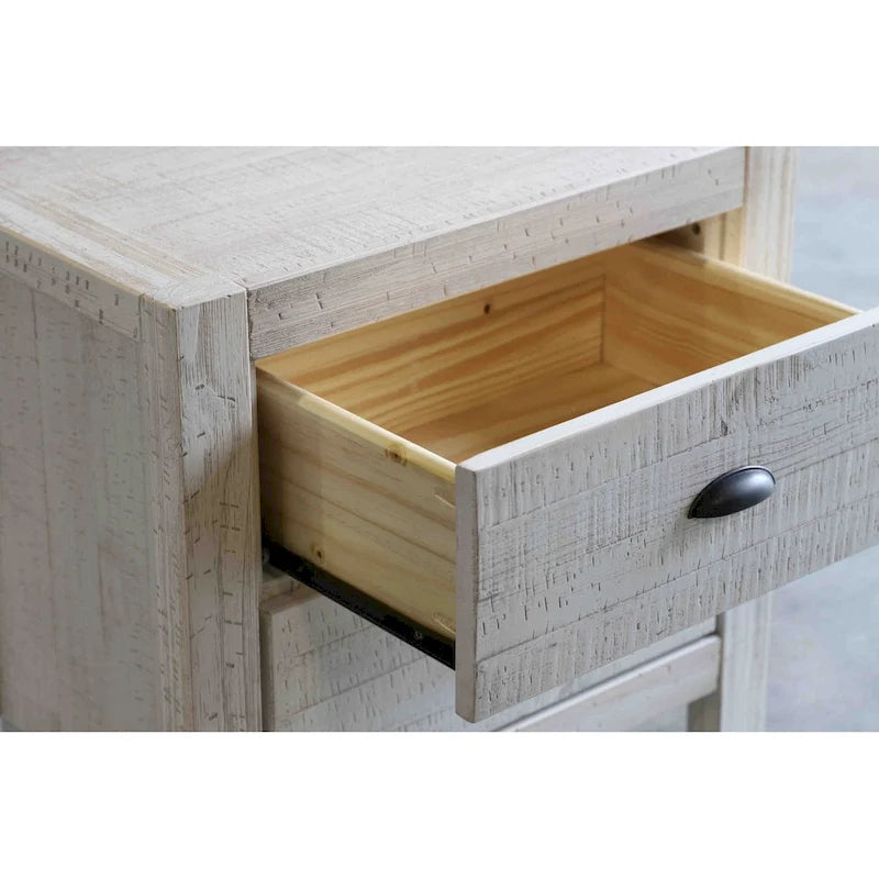 Solid Pine Wood 2-Drawer Nightstand with Rustic Distressed Finish