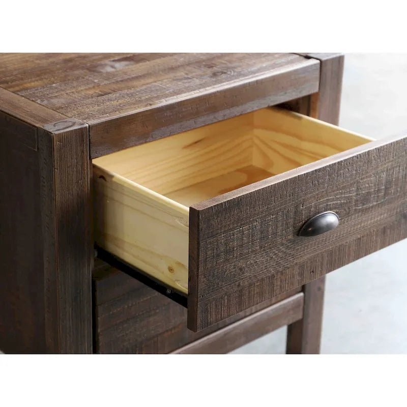 Solid Pine Wood 2-Drawer Nightstand with Rustic Distressed Finish