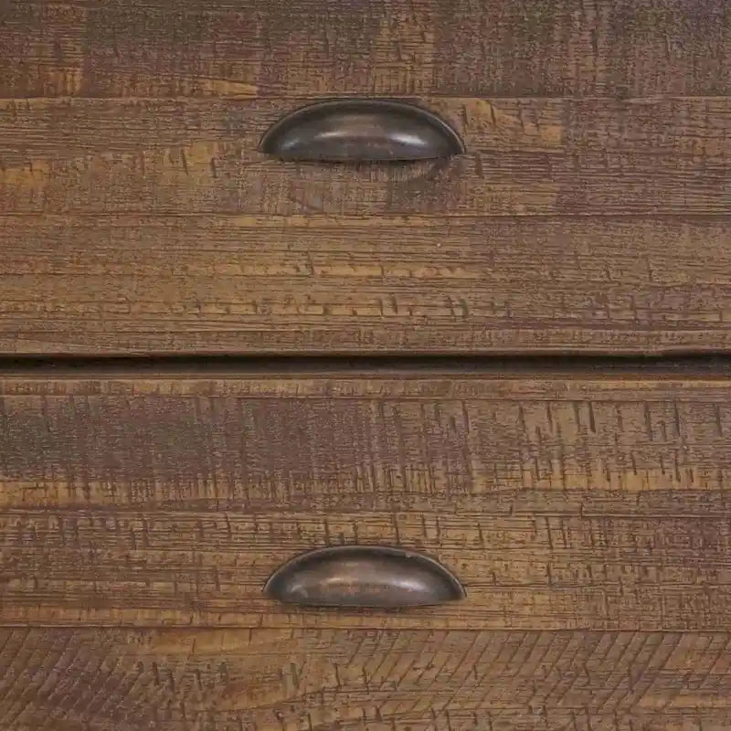 Solid Pine Wood 2-Drawer Nightstand with Rustic Distressed Finish