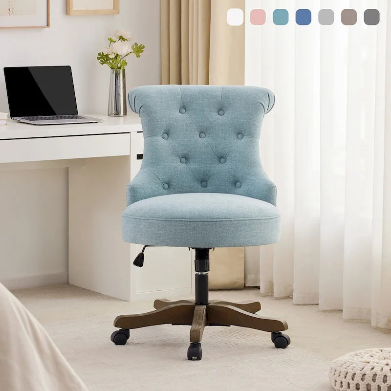 Office Chair with Wheels, Adjustable Height, Linen Fabric Upholstered Computer Desk Chair Swivel