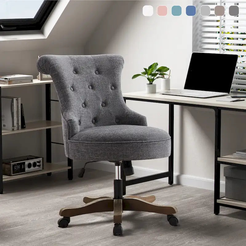 Office Chair with Wheels, Adjustable Height, Linen Fabric Upholstered Computer Desk Chair Swivel