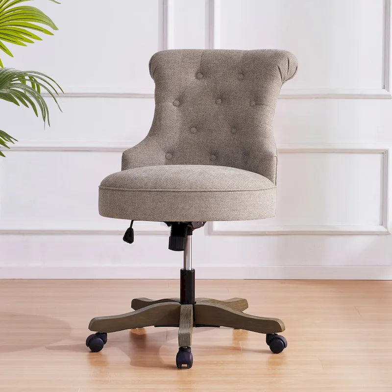 Office Chair with Wheels, Adjustable Height, Linen Fabric Upholstered Computer Desk Chair Swivel