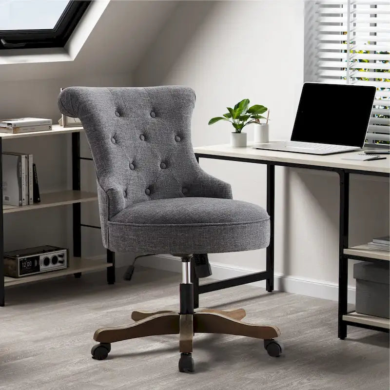 Office Chair with Wheels, Adjustable Height, Linen Fabric Upholstered Computer Desk Chair Swivel