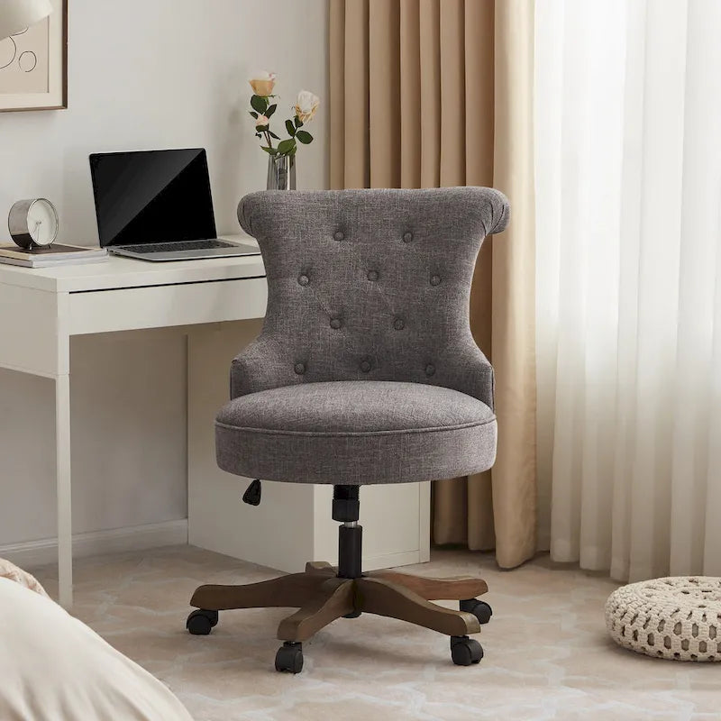 Office Chair with Wheels, Adjustable Height, Linen Fabric Upholstered Computer Desk Chair Swivel