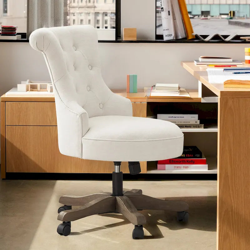 Office Chair with Wheels, Adjustable Height, Linen Fabric Upholstered Computer Desk Chair Swivel