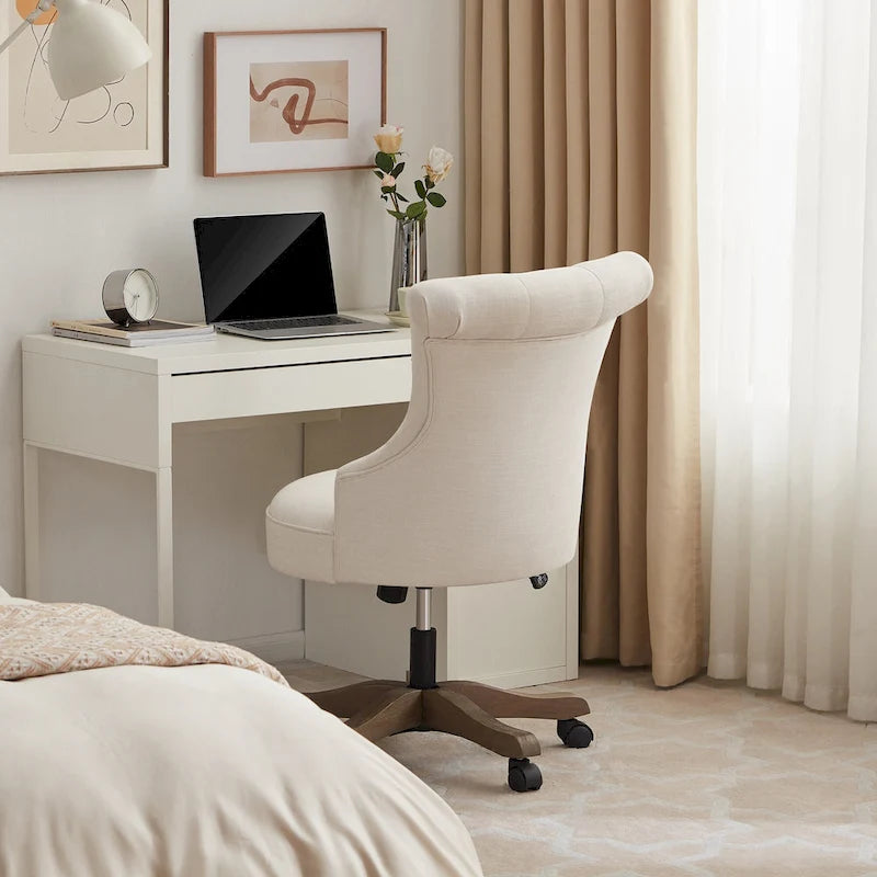 Office Chair with Wheels, Adjustable Height, Linen Fabric Upholstered Computer Desk Chair Swivel