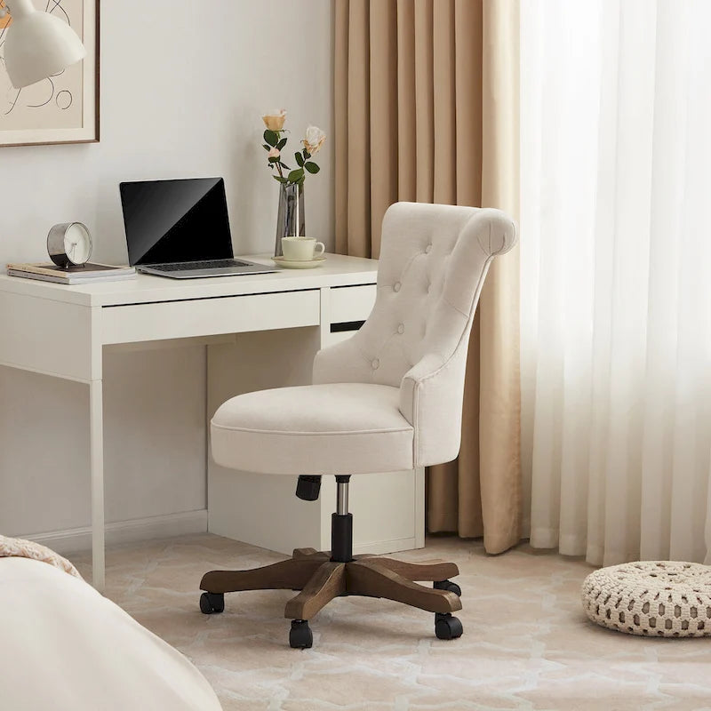 Office Chair with Wheels, Adjustable Height, Linen Fabric Upholstered Computer Desk Chair Swivel