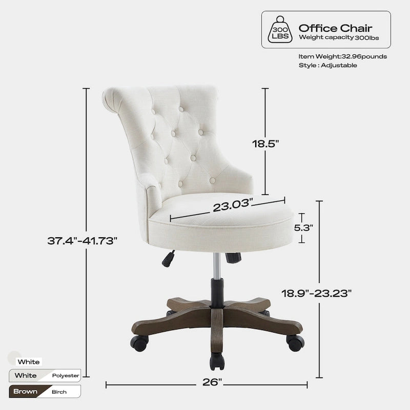 Office Chair with Wheels, Adjustable Height, Linen Fabric Upholstered Computer Desk Chair Swivel