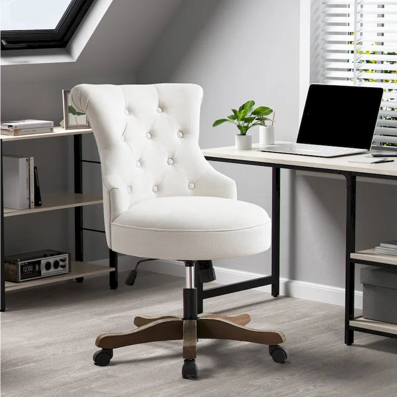 Office Chair with Wheels, Adjustable Height, Linen Fabric Upholstered Computer Desk Chair Swivel