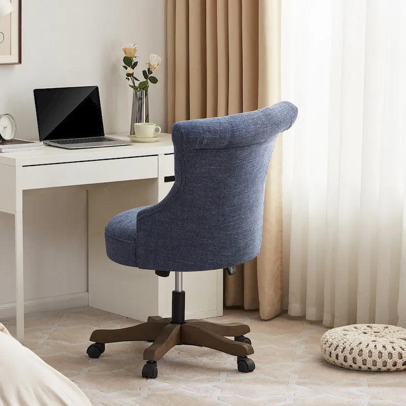 Office Chair with Wheels, Adjustable Height, Linen Fabric Upholstered Computer Desk Chair Swivel
