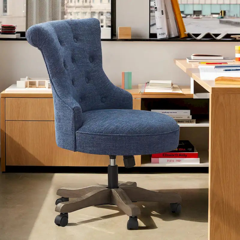 Office Chair with Wheels, Adjustable Height, Linen Fabric Upholstered Computer Desk Chair Swivel