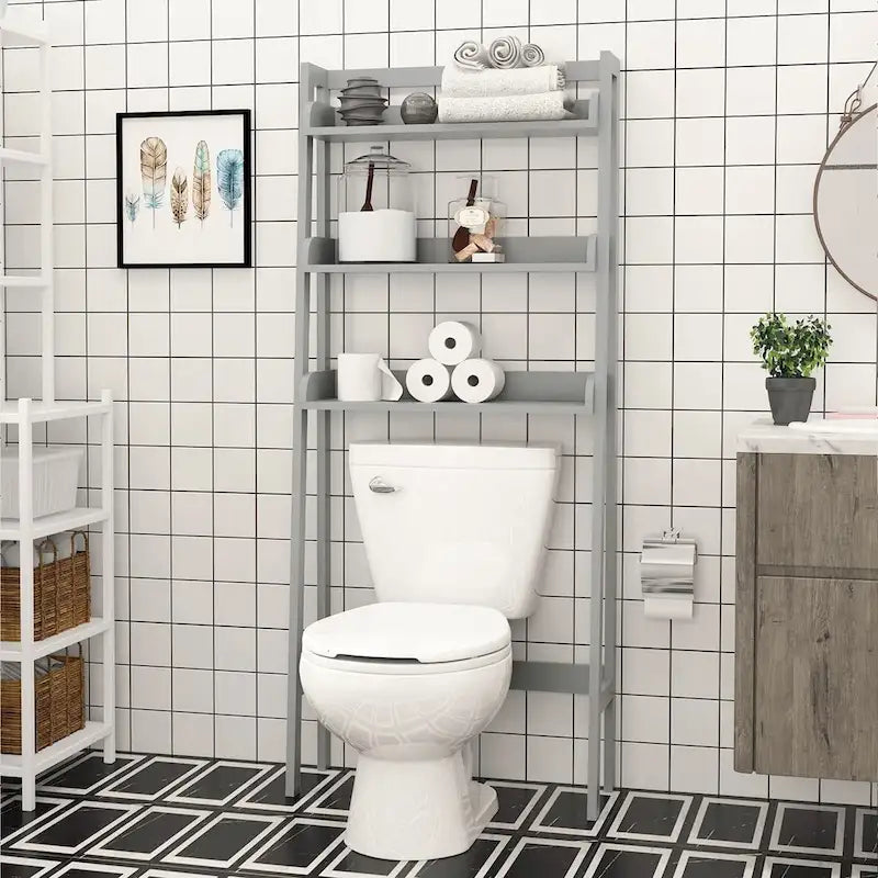 3-Shelf Bathroom Organizer Over Toilet Storage Rack Brown White Grey