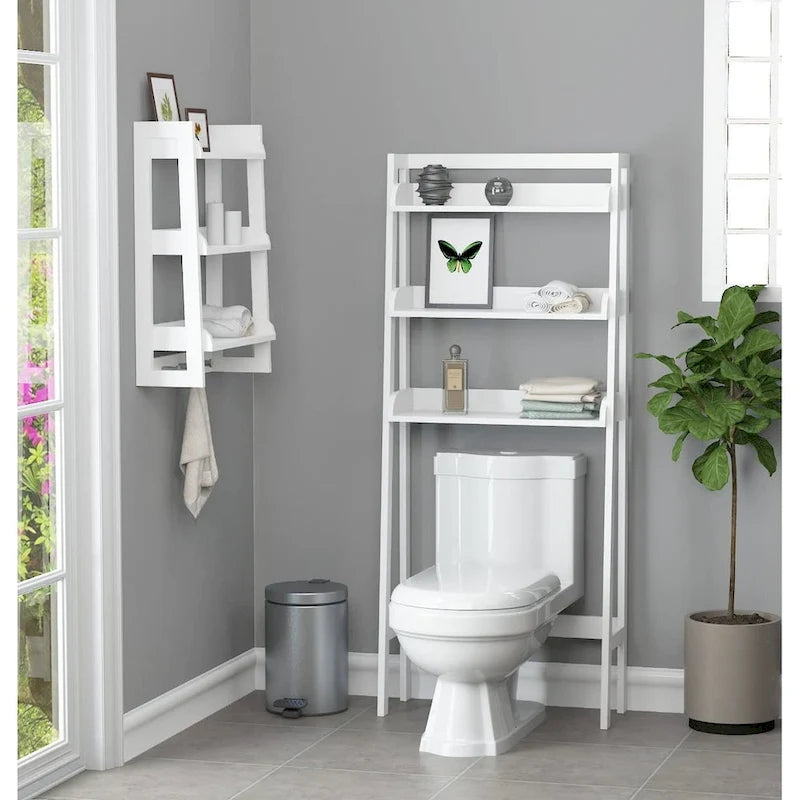 3-Shelf Bathroom Organizer Over Toilet Storage Rack Brown White Grey