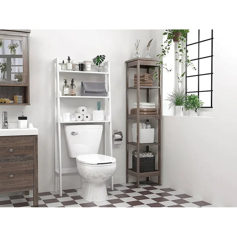 3-Shelf Bathroom Organizer Over Toilet Storage Rack Brown White Grey