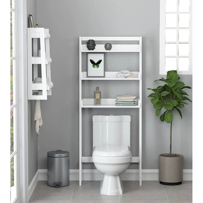 3-Shelf Bathroom Organizer Over Toilet Storage Rack Brown White Grey