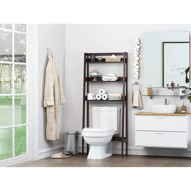 3-Shelf Bathroom Organizer Over Toilet Storage Rack Brown White Grey