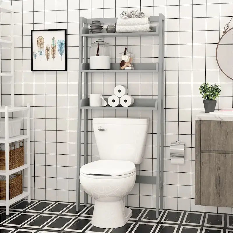 3-Shelf Bathroom Organizer Over Toilet Storage Rack Brown White Grey
