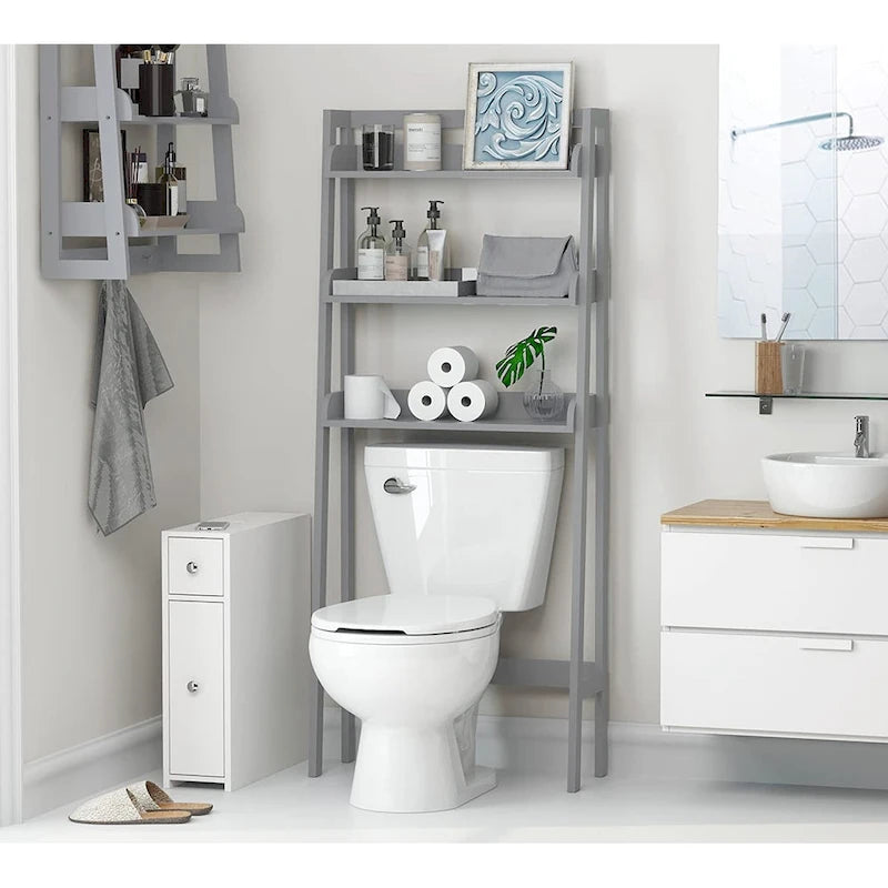 3-Shelf Bathroom Organizer Over Toilet Storage Rack Brown White Grey