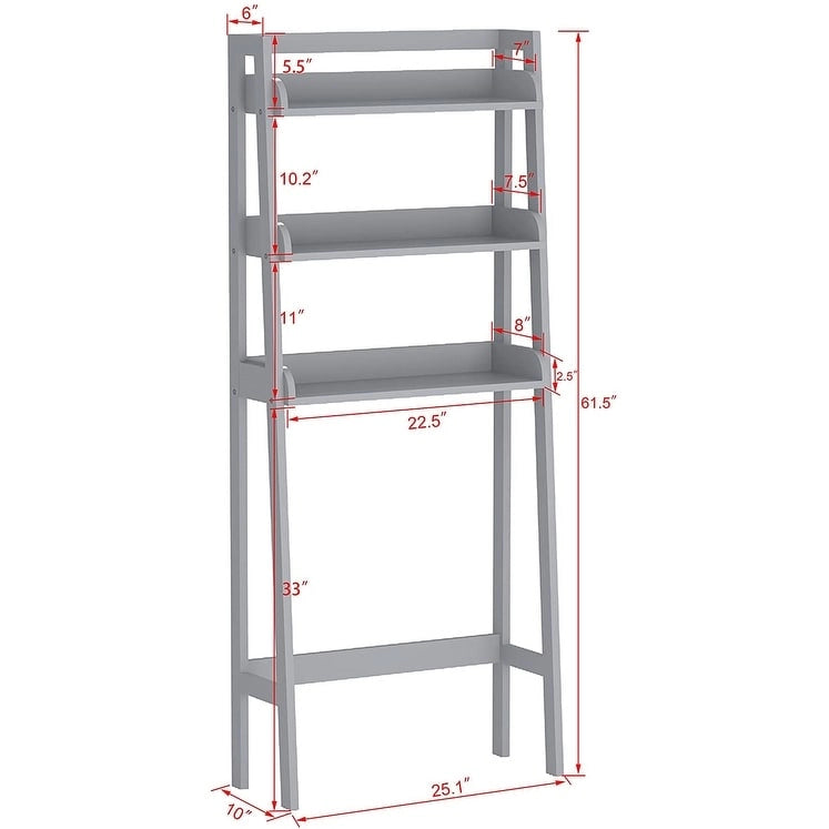 3-Shelf Bathroom Organizer Over Toilet Storage Rack Brown White Grey