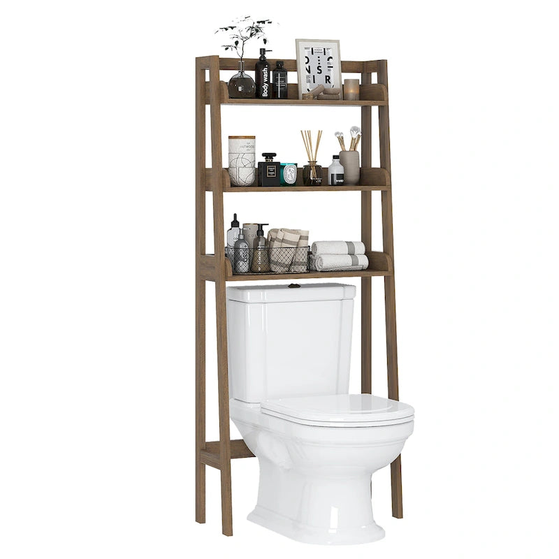 3-Shelf Bathroom Organizer Over Toilet Storage Rack Brown White Grey