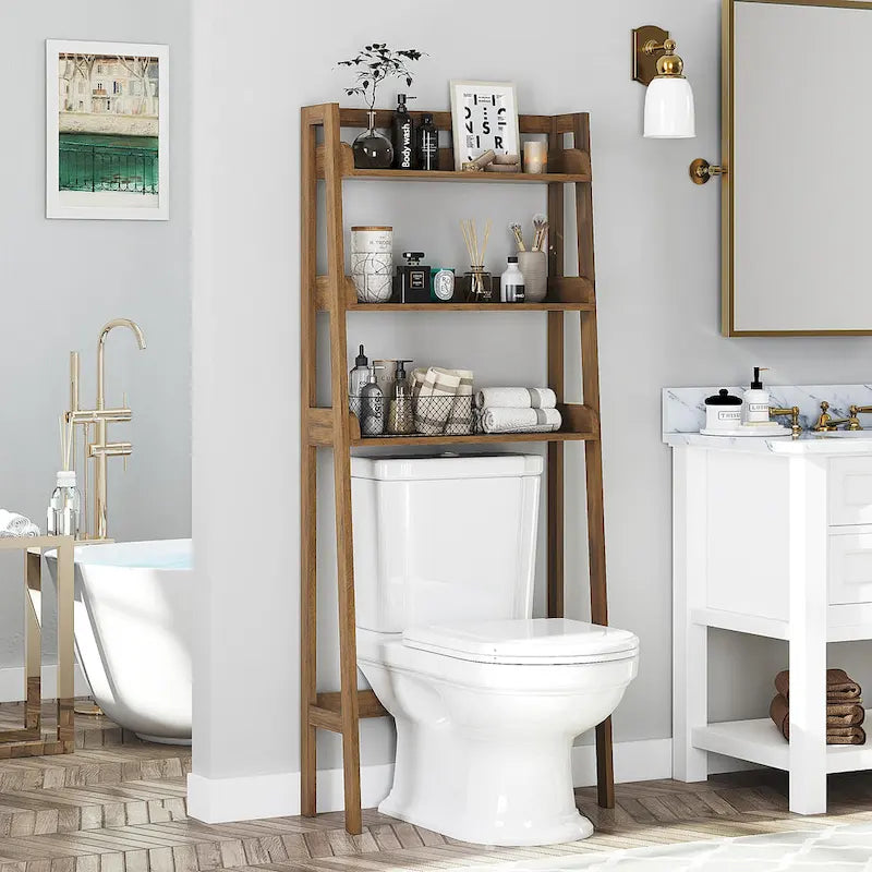 3-Shelf Bathroom Organizer Over Toilet Storage Rack Brown White Grey
