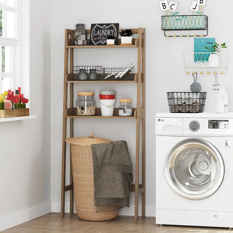 3-Shelf Bathroom Organizer Over Toilet Storage Rack Brown White Grey