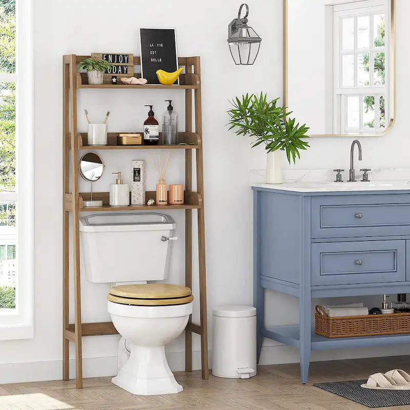 3-Shelf Bathroom Organizer Over Toilet Storage Rack Brown White Grey