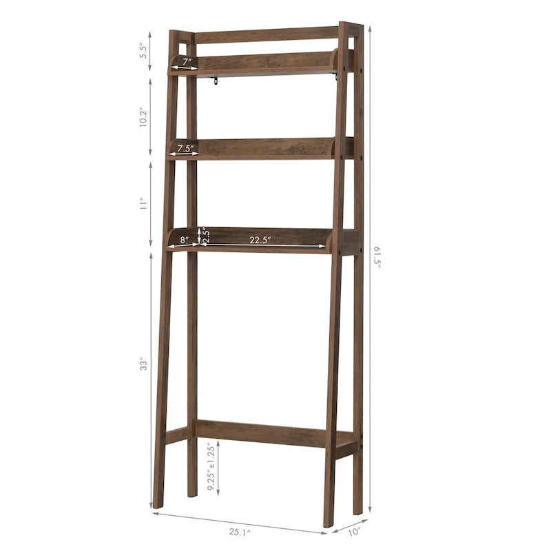 3-Shelf Bathroom Organizer Over Toilet Storage Rack Brown White Grey