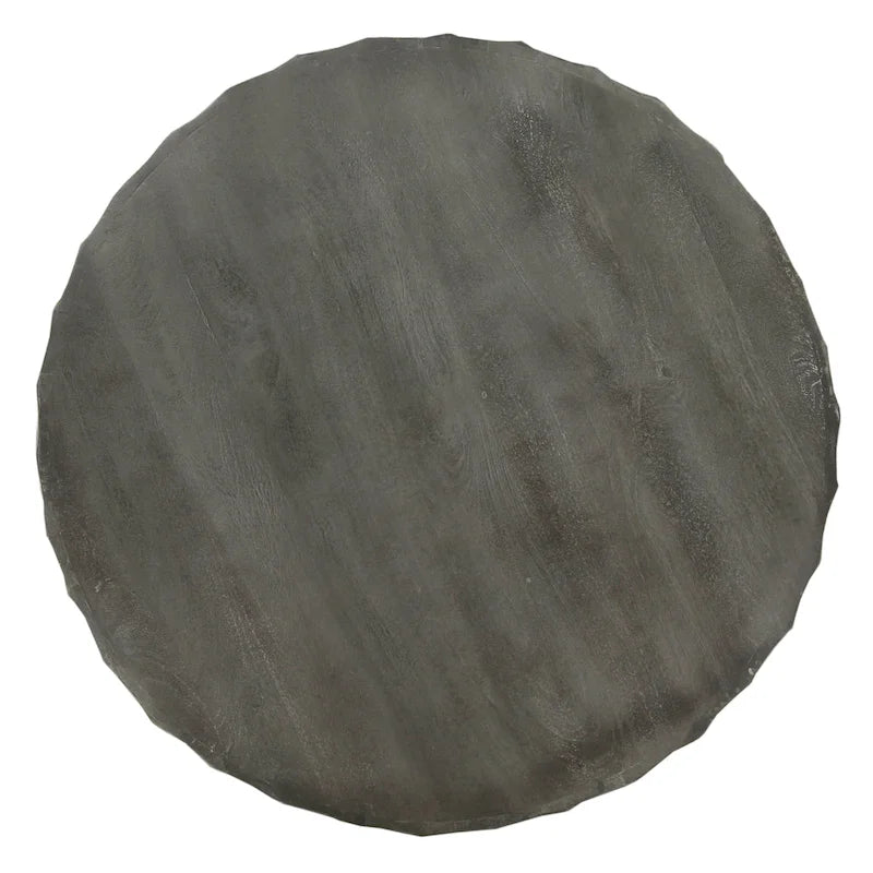 Round Drum Coffee Table Geometric Carved Honeycomb Pattern Rustic Gray Finish