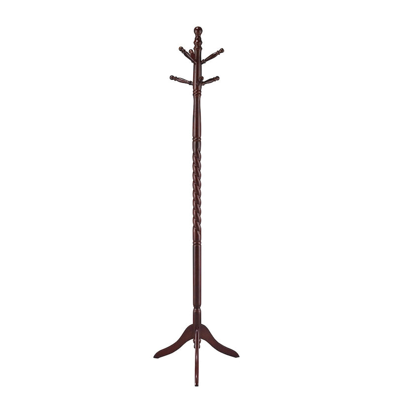 Merlot Twisted Post Standing Coat Rack with Multiple Hooks Rubberwood