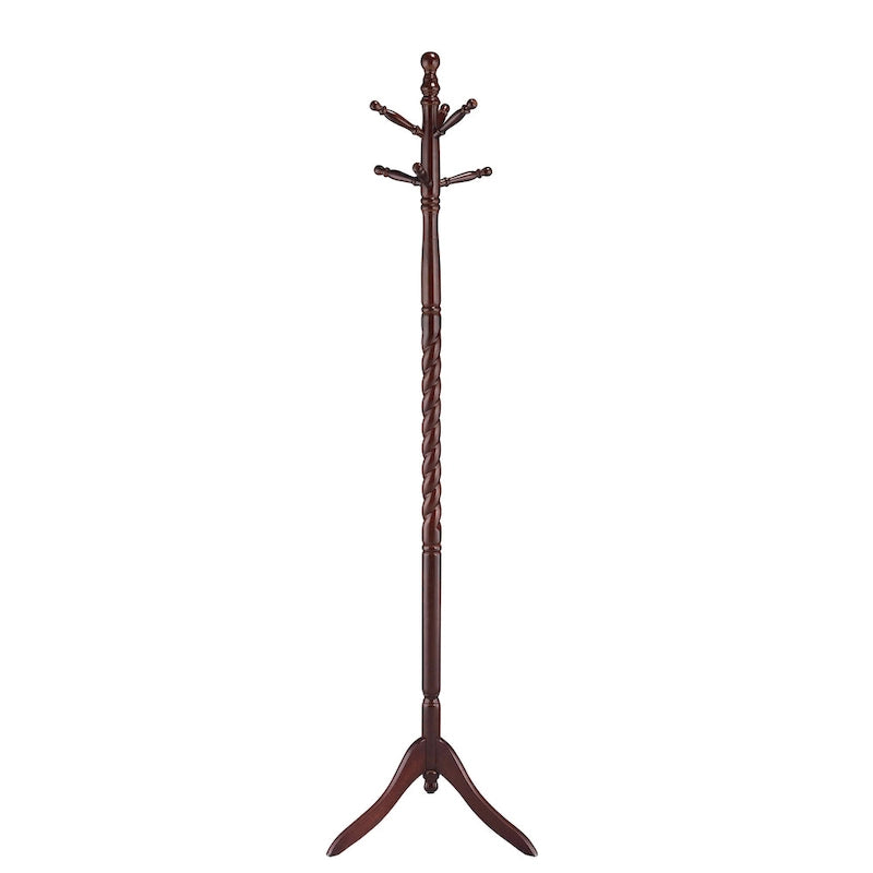 Merlot Twisted Post Standing Coat Rack with Multiple Hooks Rubberwood