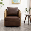 360 Swivel Round Barrel Accent Chair Boucle Leather Upholstered Brown Beige Grey