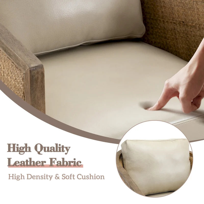 360 Swivel Round Barrel Accent Chair Boucle Leather Upholstered Brown Beige Grey