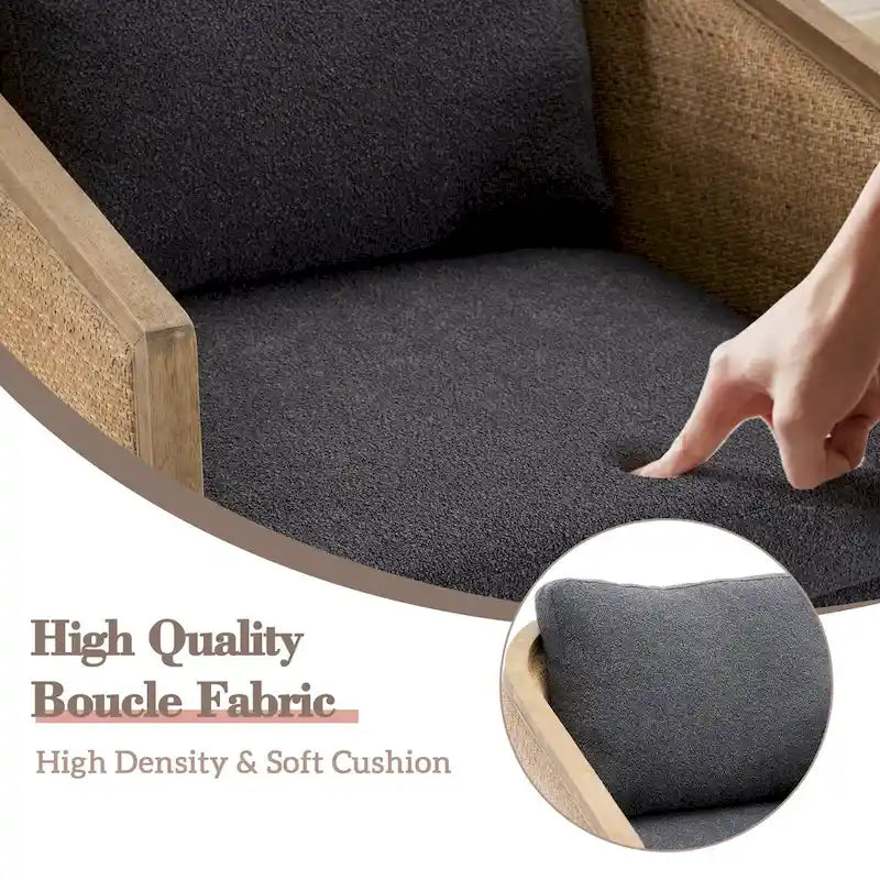 360 Swivel Round Barrel Accent Chair Boucle Leather Upholstered Brown Beige Grey