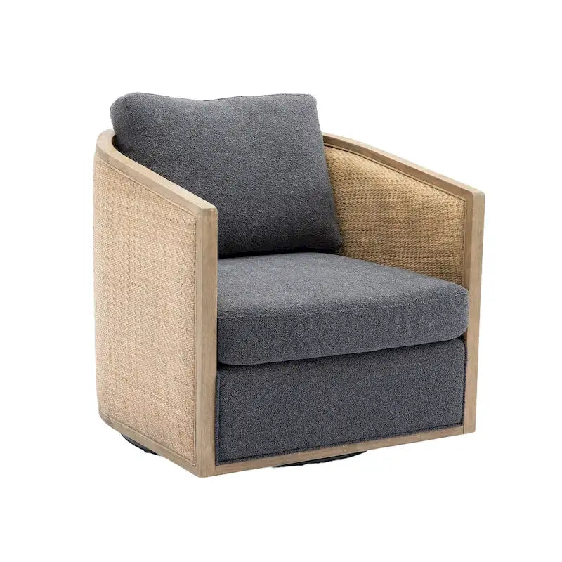 360 Swivel Round Barrel Accent Chair Boucle Leather Upholstered Brown Beige Grey