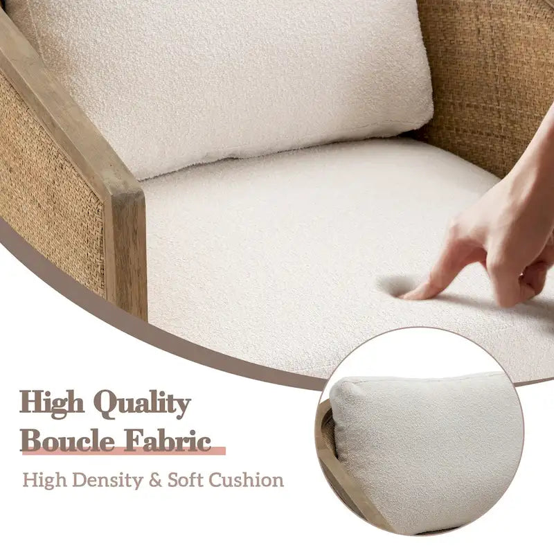 360 Swivel Round Barrel Accent Chair Boucle Leather Upholstered Brown Beige Grey