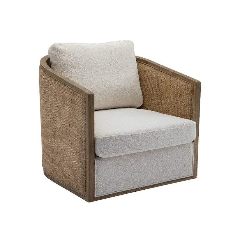 360 Swivel Round Barrel Accent Chair Boucle Leather Upholstered Brown Beige Grey