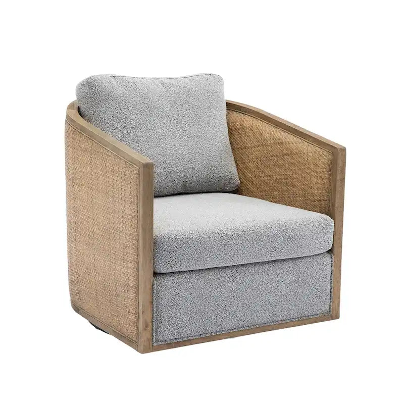 360 Swivel Round Barrel Accent Chair Boucle Leather Upholstered Brown Beige Grey