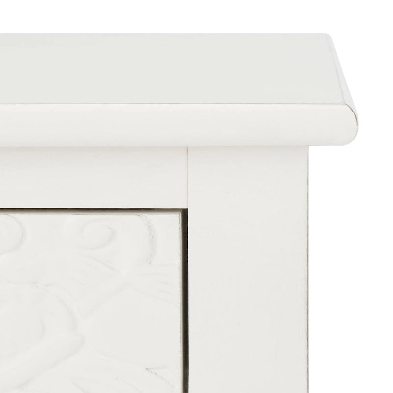 Single Drawer Carved Floral Accent Side Table Distressed Vintage Style
