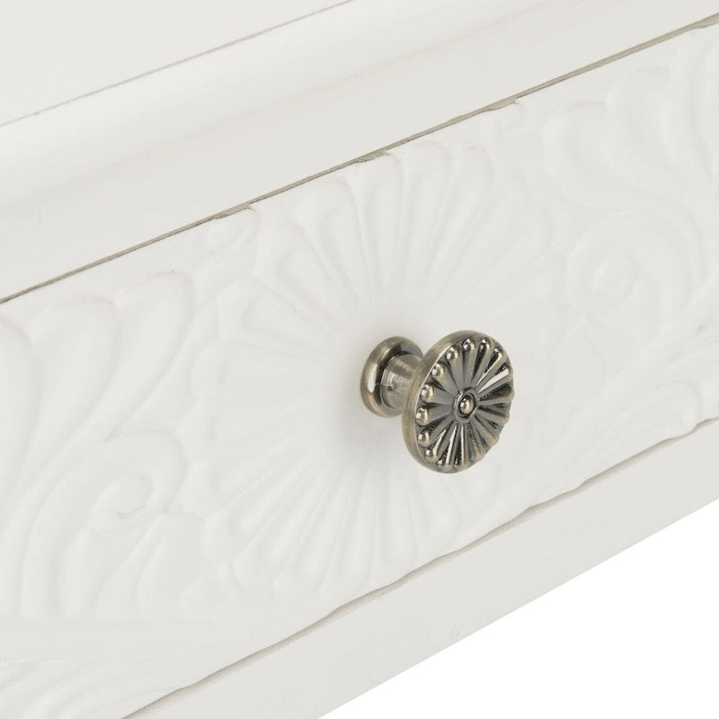 Single Drawer Carved Floral Accent Side Table Distressed Vintage Style