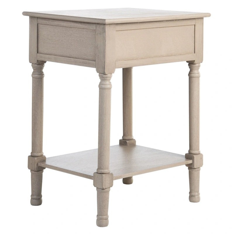 Single Drawer Carved Floral Accent Side Table Distressed Vintage Style