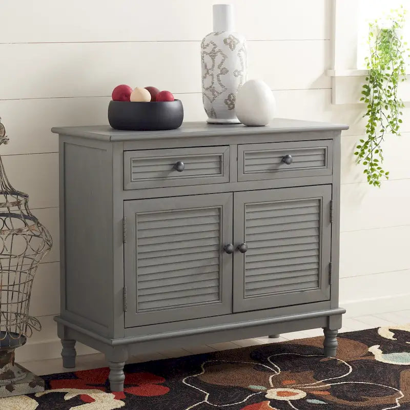 Farmhouse 2-Door 2-Drawer Sideboard with Carved Turned Legs Distressed Finish