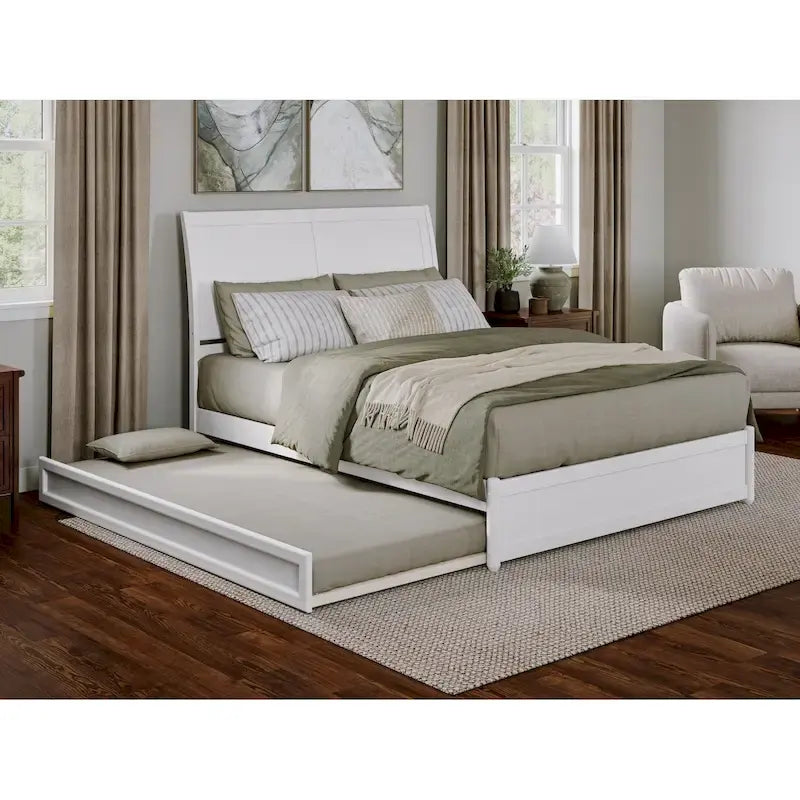 Solid Wood Sleigh Platform Bed with Panel Footboard, Walnut White Toffee