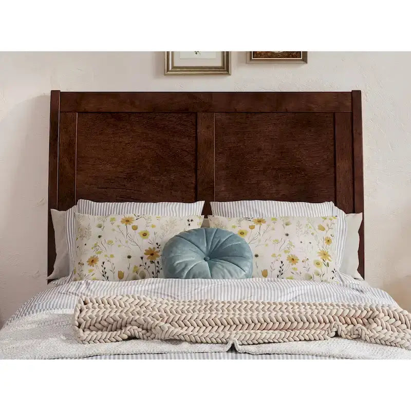 Solid Wood Sleigh Platform Bed with Panel Footboard, Walnut White Toffee