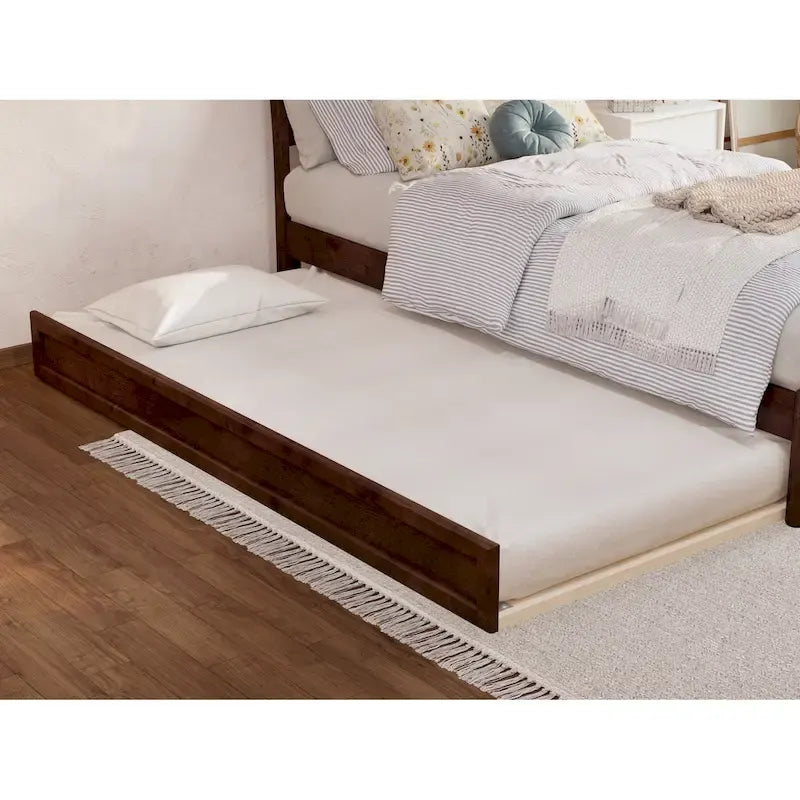 Solid Wood Sleigh Platform Bed with Panel Footboard, Walnut White Toffee
