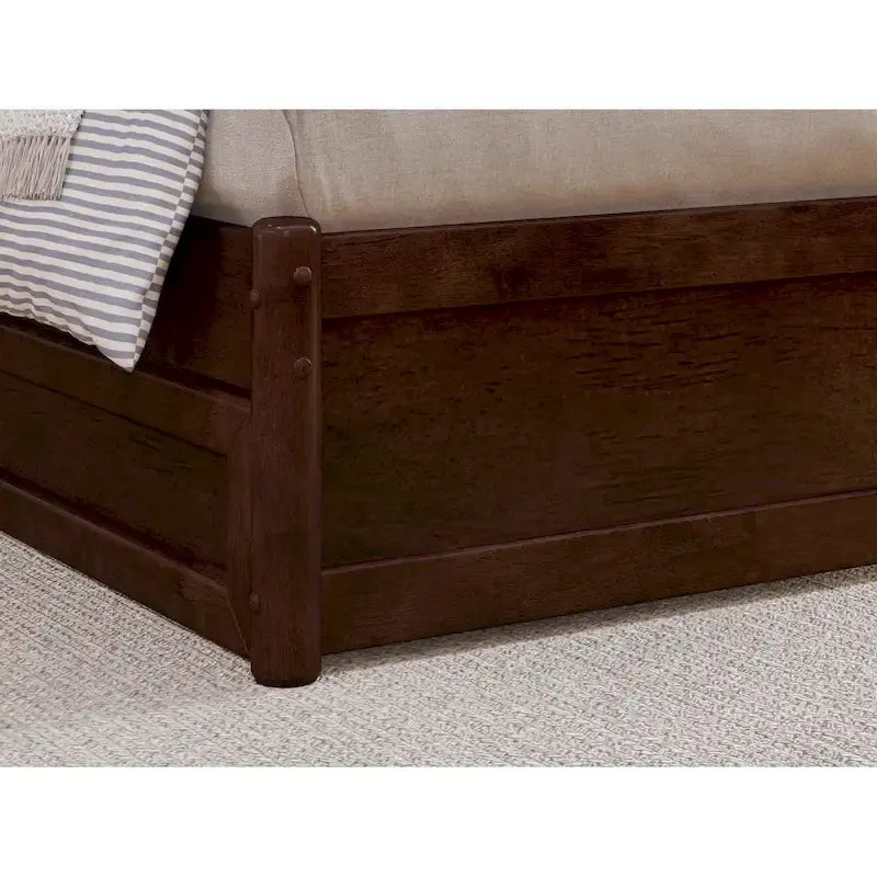 Solid Wood Sleigh Platform Bed with Panel Footboard, Walnut White Toffee