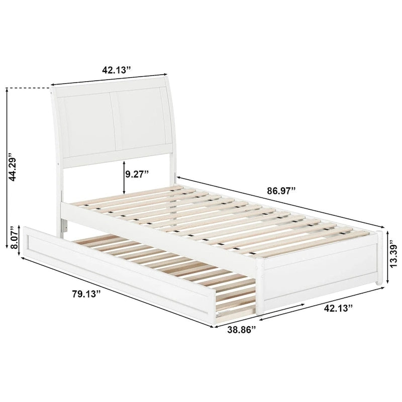 Solid Wood Sleigh Platform Bed with Panel Footboard, Walnut White Toffee