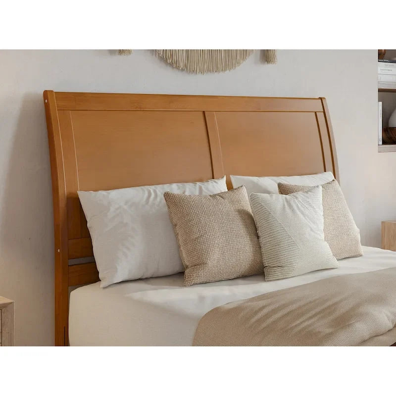 Solid Wood Sleigh Platform Bed with Panel Footboard, Walnut White Toffee
